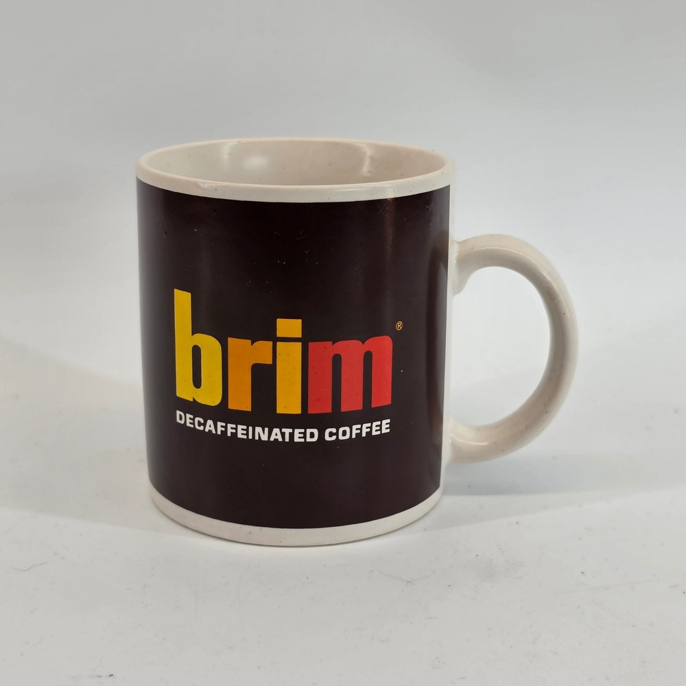 Vintage Brim Decaffeinated Coffee Mug Brown Ceramic‎ Made in Japan Advertising